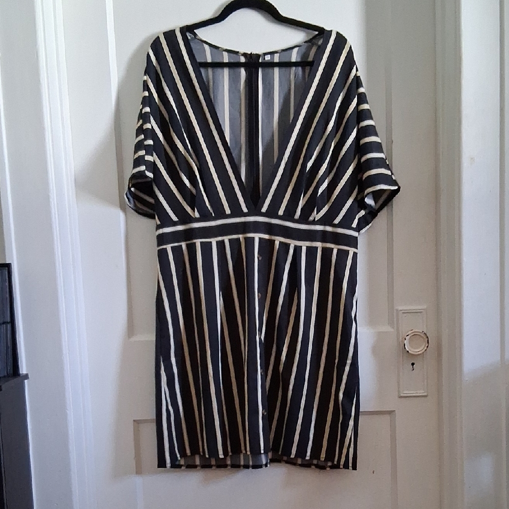 Striped Black and White V-Neck Dress